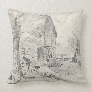 Watermill at Newbury (pencil) Throw Pillow