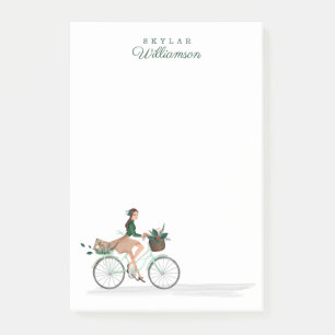 Waterolor Christmas Lovin' Girl Riding A Bicycle Post-it Notes