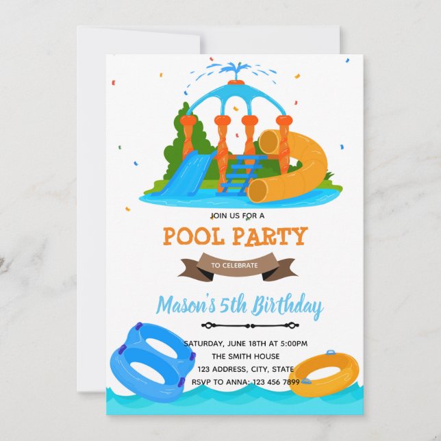 Waterpark pool birthday invitation (Front)