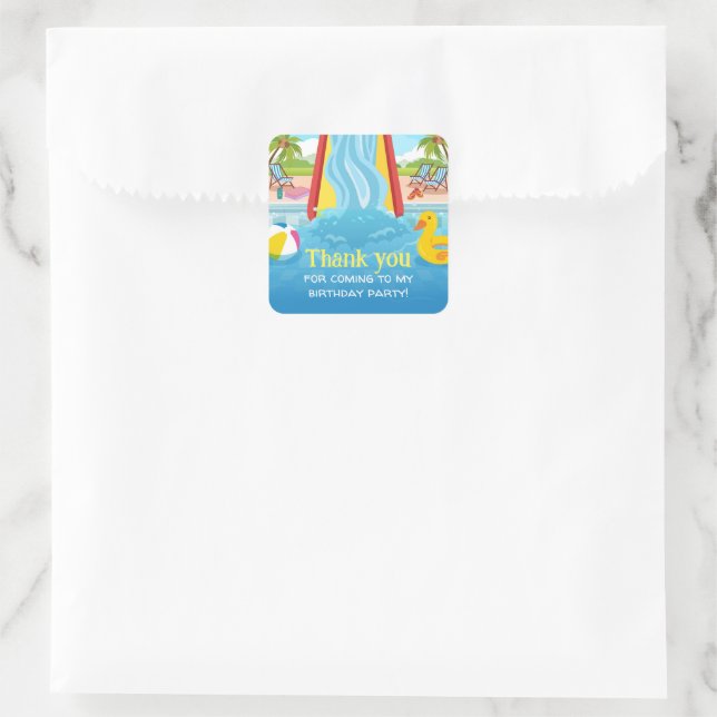 Waterpark Slide Child's Birthday Party Square Sticker (Bag)