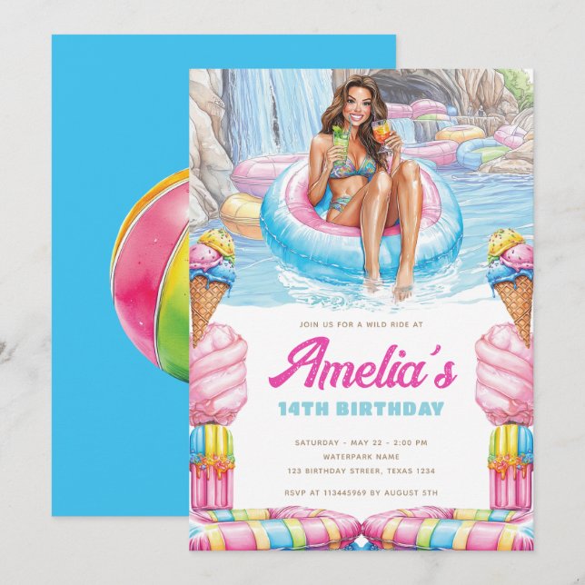 Waterpark Teen Pool Party Birthday Invitation (Front/Back)