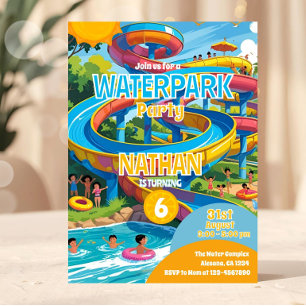 Waterpark Waterslide Pool Party Birthday Invite