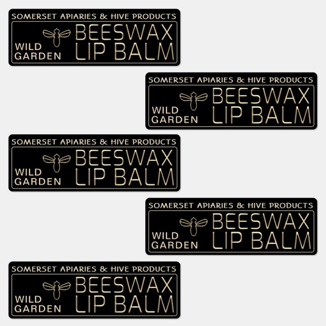Waterproof Beeswax Lip Balm Label Gold Bee Black (Group)