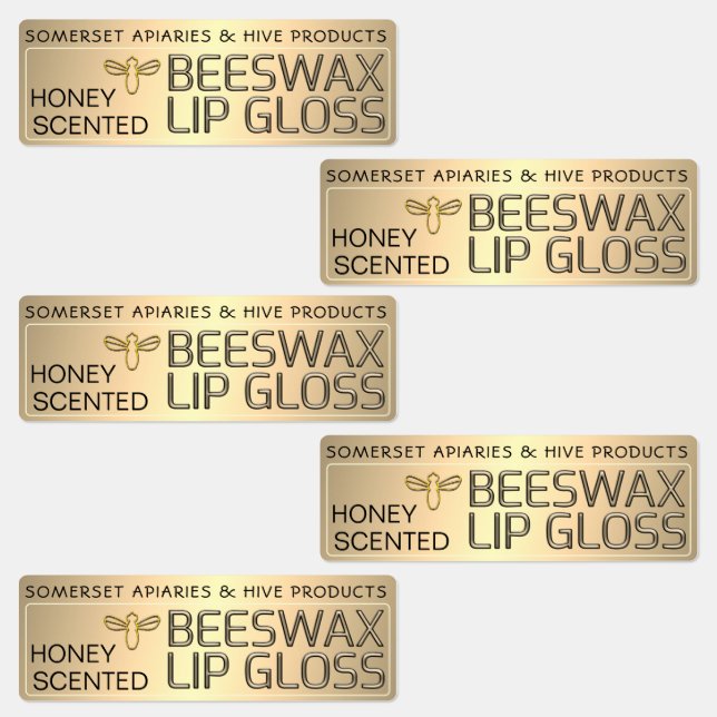 Waterproof Beeswax Lip Gloss Label with Gold Bee (Group)