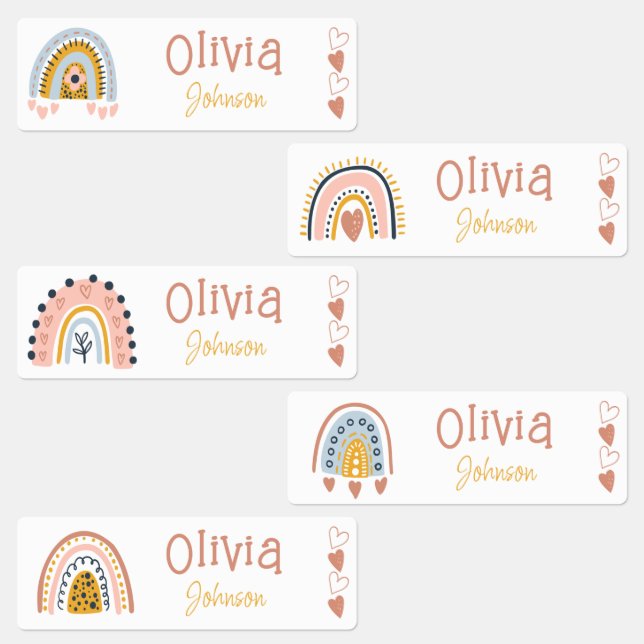 Waterproof Boho Rainbow Name Labels (Group)