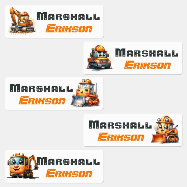 Waterproof Cute Construction Name Labels (Group)