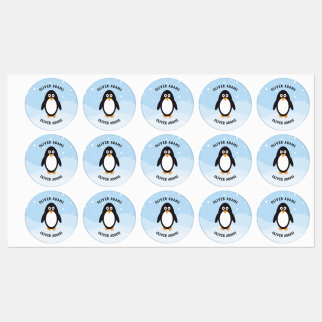 Waterproof penguin labels for school camp daycare (Sheet)