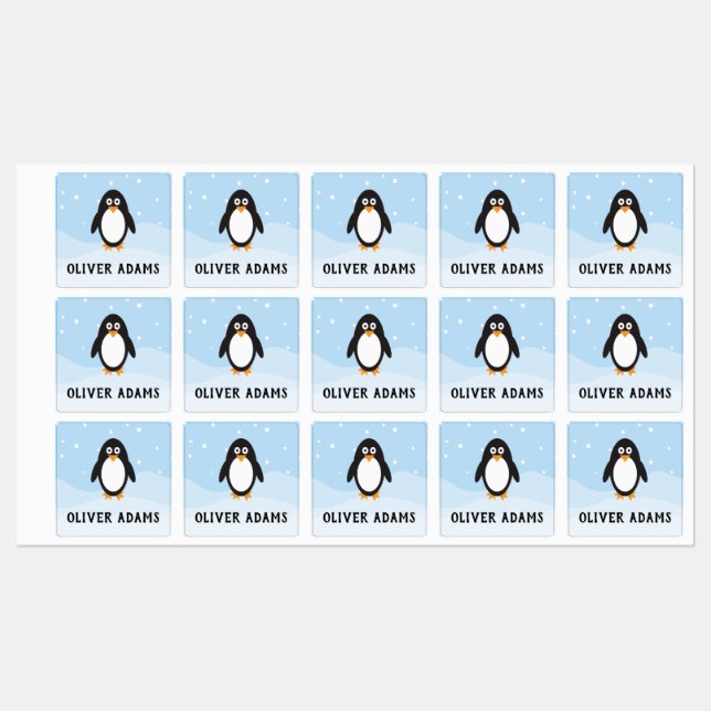 Waterproof penguin labels for school camp daycare (Sheet)