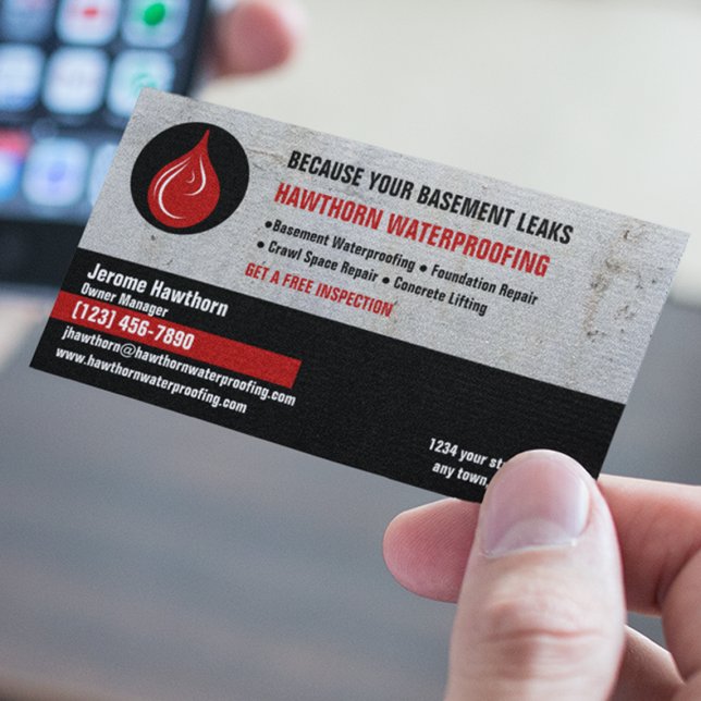 Waterproofing Company Red Business Card (Creator Uploaded)