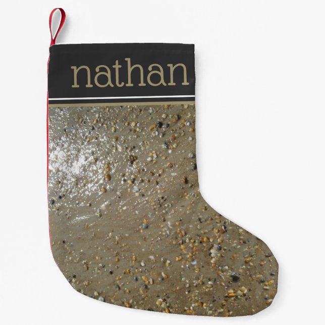 Water's Edge Stones Shells Beach Ocean Sand Summer Small Christmas Stocking (Front)