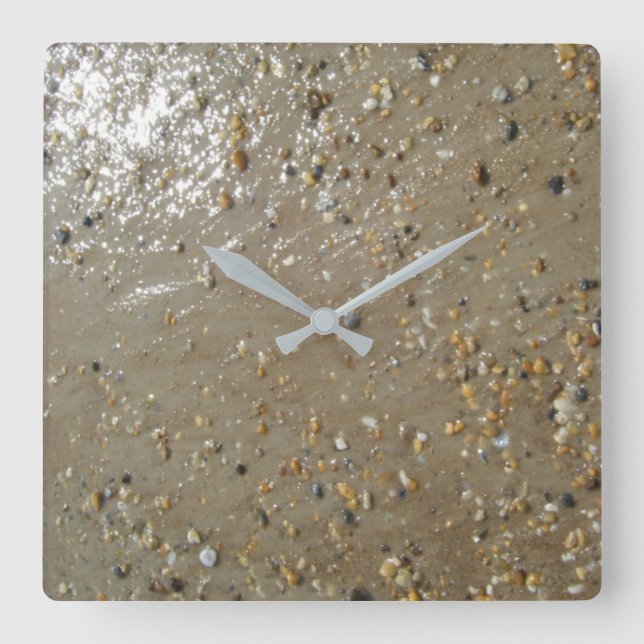 Water's Edge Stones Shells Beach Ocean Sand Summer Square Wall Clock (Front)