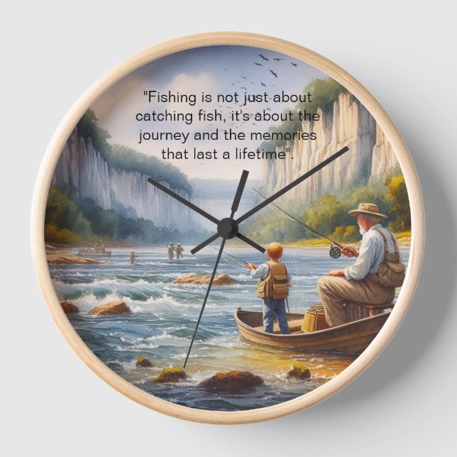 Waterscape Grandpa Son Fishing  Clock (Front)