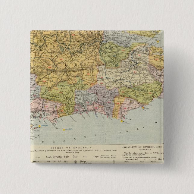 Watershed map England, Wales 6 2 Inch Square Button (Front)