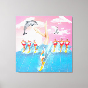 Waterskiing Dolphin legs & Sky Retro Collage Canvas Print