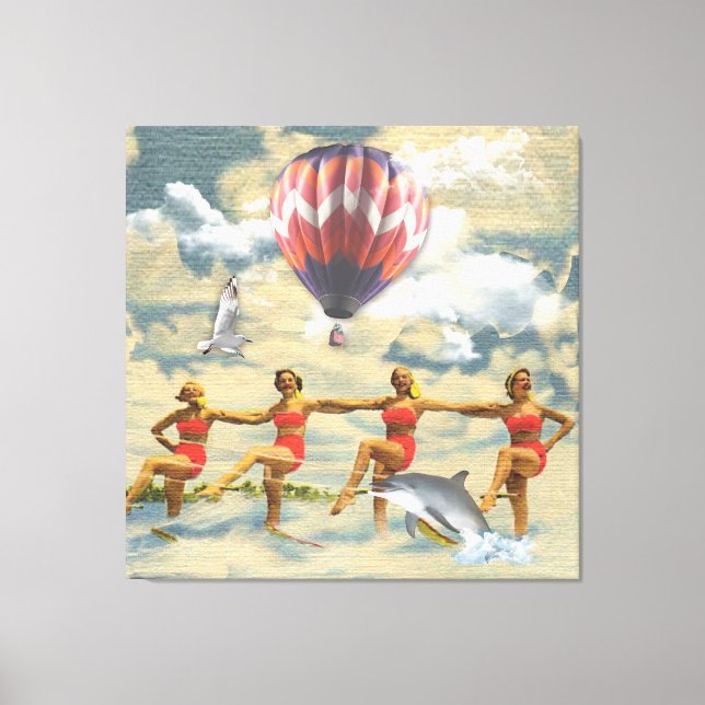 Waterskiing Girls Hot Air Balloon Dolphin Collage Canvas Print (Front)
