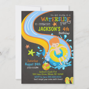 Waterslide Birthday Invitation / Pool Party / Boy