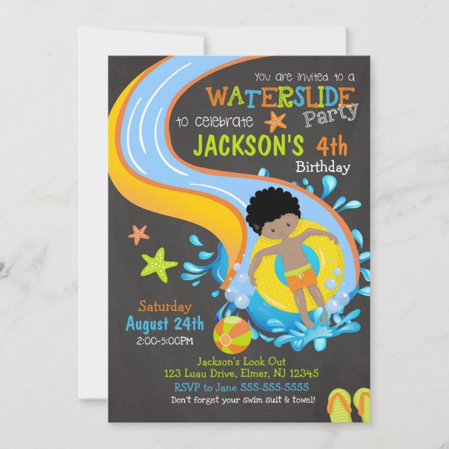 Waterslide Birthday Invitation / Pool Party / Boy (Front)