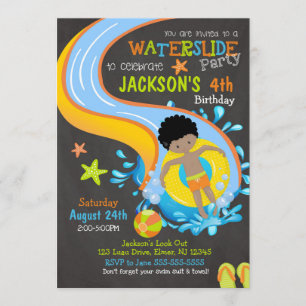 Waterslide Birthday Invitation / Pool Party / Boy