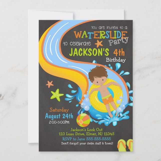 Waterslide Birthday Invitation / Pool Party / Boy (Front)
