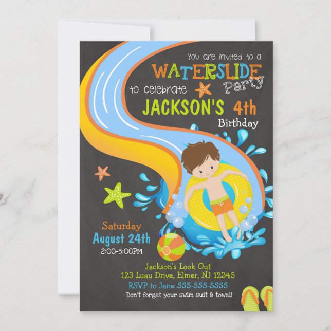 Waterslide Birthday Invitation / Pool Party / Boy (Front)