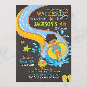 Waterslide Birthday Invitation / Pool Party / Boy