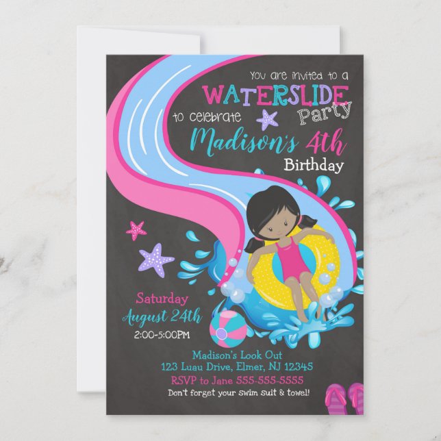 Waterslide Birthday Invitation / Pool Party / Girl (Front)