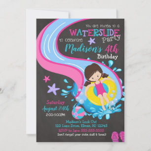 Waterslide Birthday Invitation / Pool Party / Girl