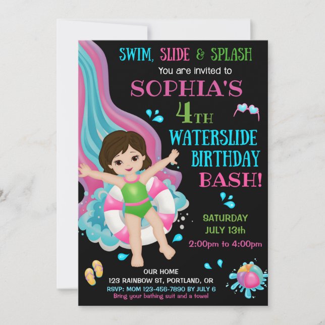 Waterslide birthday invitation Pool party invite (Front)