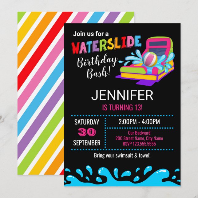 Waterslide Birthday Party Invitation (Front/Back)