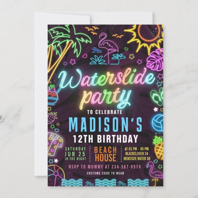 Waterslide Glow Party Editable Invitation (Front)