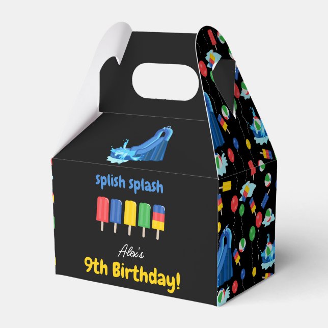 Waterslide Kids Summer Splish Splash Birthday Favor Box (Front Side)