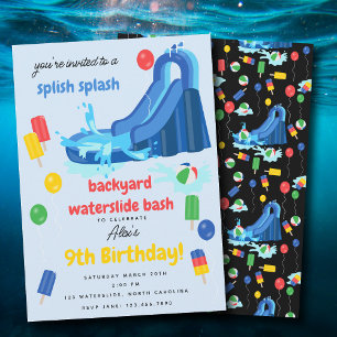 Waterslide Kids Summer Splish Splash Birthday Invitation