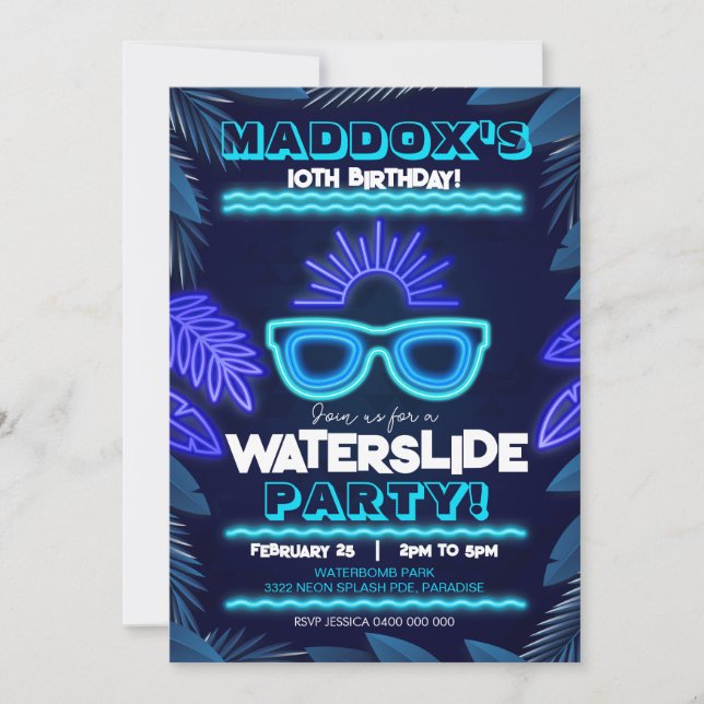 Waterslide Party Invitation Neon Boy Summer (Front)