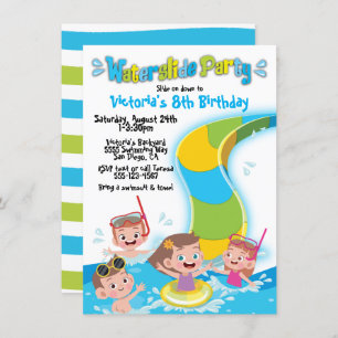 Waterslide Pool Birthday Party Invitation