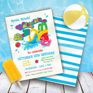 Waterslide Pool Party BIrthday Bash Invitation