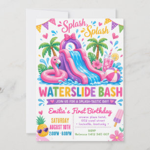 Waterslide Summer Pool Girl Birthday Invitation