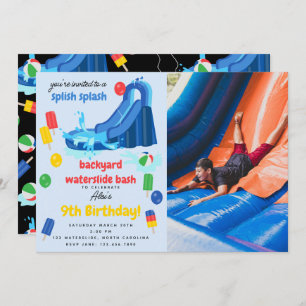 Waterslide Summer Splish Splash Photo Birthday Invitation