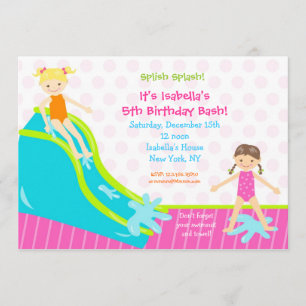 Waterslide Water Party Birthday Invitations