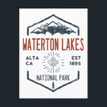 Waterton Lakes National Park Canada Vintage Postcard<br><div class="desc">Waterton Lakes National Park Distressed Badge with unique park themed maple leaf design. The Park is known for its chain of lakes,  including the large Upper and Middle Waterton lakes,  flanked by the Rocky Mountains.</div>