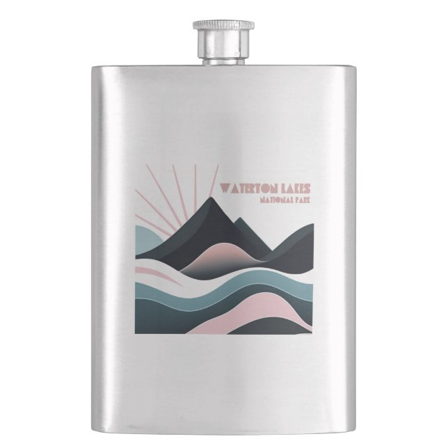 Waterton Lakes National Park Coloured Hills Hip Flask (Front)