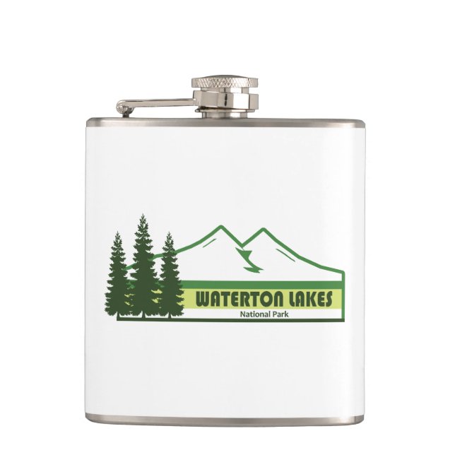 Waterton Lakes National Park Green Stripes Hip Flask (Front)