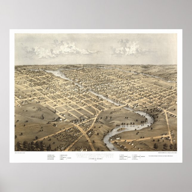 Watertown, WI Panoramic Map - 1867 Poster (Front)