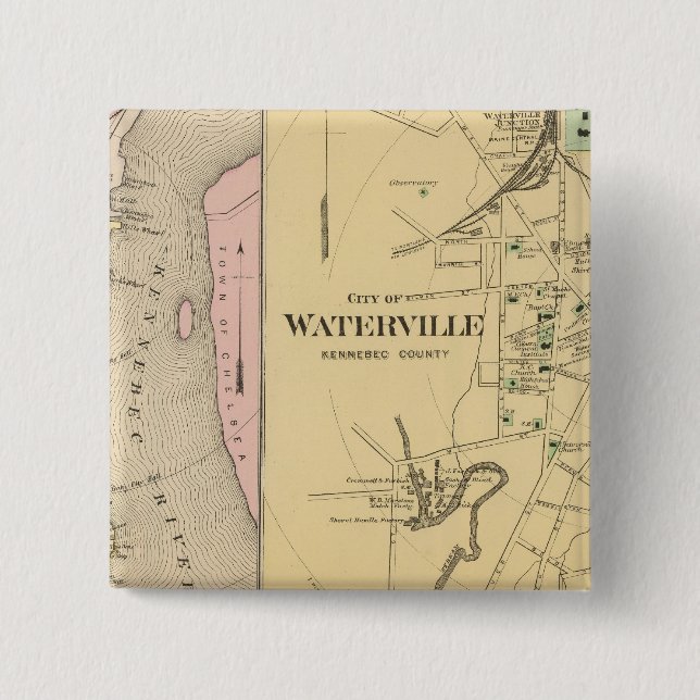 Waterville, Kennebec Co 2 Inch Square Button (Front)