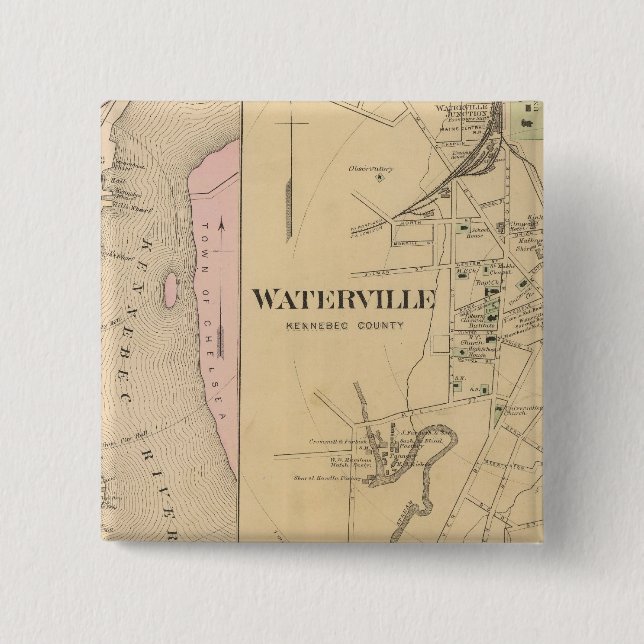 Waterville, Kennebec County 2 Inch Square Button (Front)