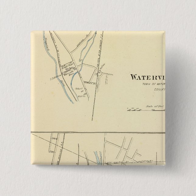 Waterville, S of Waterbury 2 Inch Square Button (Front)