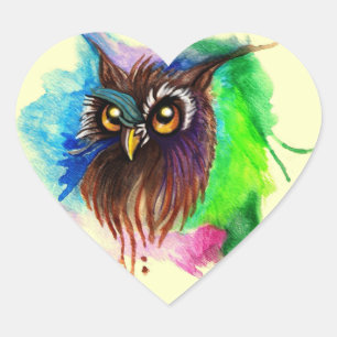 Watery Wood Owl Heart Sticker