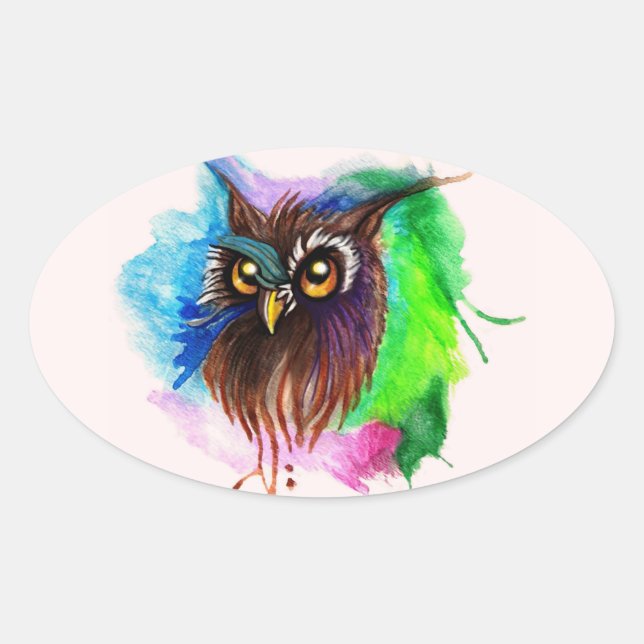 Watery Wood Owl Oval Sticker (Front)