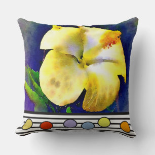 WateryYellow Hibiscus Throw Pillow