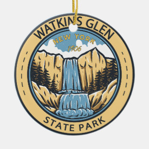 Watkins Glen State Park New York Badge Vintage Ceramic Ornament