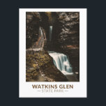 Watkins Glen State Park New York Watercolor Retro Postcard<br><div class="desc">Watkins Glen State Park watercolor. The park is in the village of Watkins Glen,  south of Seneca Lake in Schuyler County in New York's Finger Lakes region.</div>